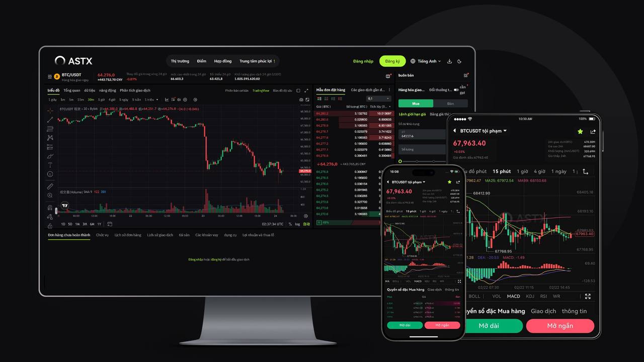 Hình ảnh ứng dụng Astx dành cho thiết bị di động, máy tính để bàn và máy tính bảng.